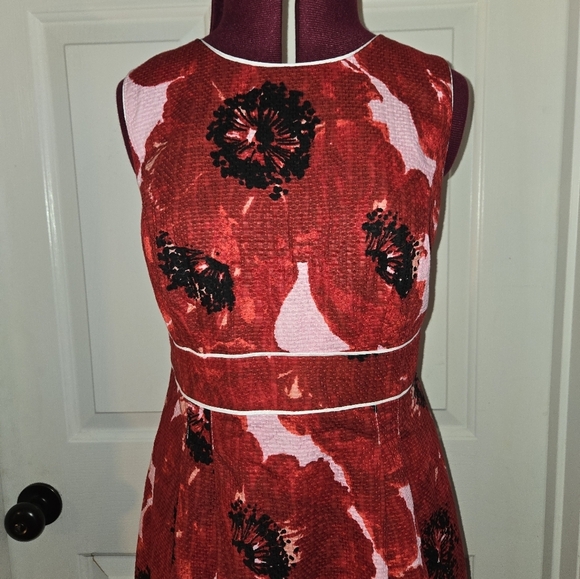 Ann Taylor 4P Red Poppies Print Cotton Midi Dress - Picture 7 of 13